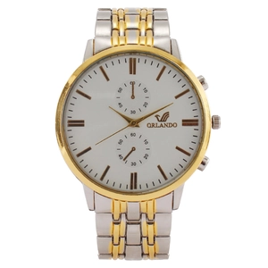 Orlando Men's Quartz Watch Fashion Business Metal Link Strap Round Dial Stainless Steel Case Back Folding Clasp