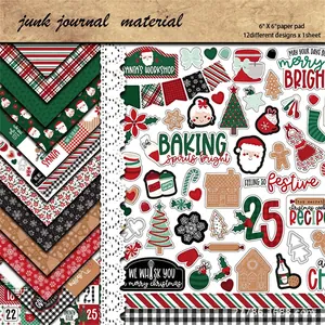 12 sheets of Christmas vintage baking themed scrapbooking paper and stickers for DIY collage