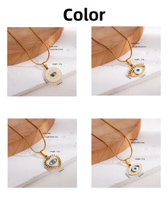 Detailed size specs for Evil Eye gold snake chain necklaces with pendant dimensions