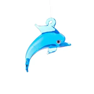 Detailed view of handmade blue glass dolphin pendant for creative aquarium decoration