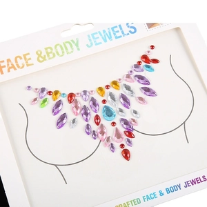 Face and body jewels set with multi-colored acrylic rhinestones for chest decoration