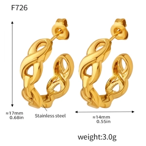 Detailed view of 18K gold plated stainless steel C-shape earrings with size measurements