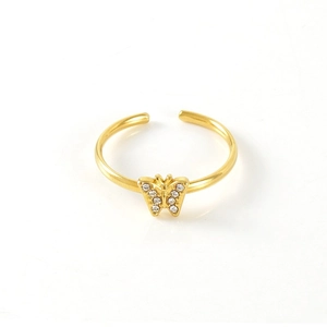 18k gold plated stainless steel butterfly ring with crystals and adjustable open band