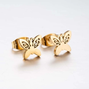 Elegant gold butterfly stud earrings with intricate filigree hollow design for women