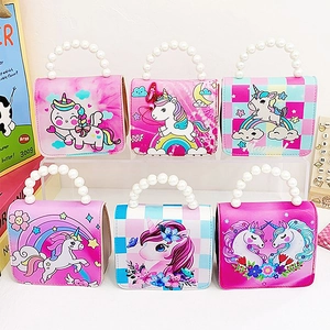 Charming unicorn girls handbags with elegant pearl handles and dreamy fantasy patterns