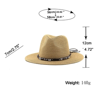 Classic straw sun hat with woven brown band and bead detail for beach outdoor travel