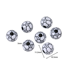 Detail of soccer ball acrylic beads showing 11.2mm diameter and 3mm hole size