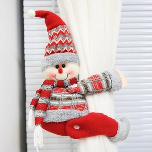 Christmas Curtain Tiebacks Plush Knitted Santa Snowman Reindeer Tie Back Buckle Holder Holiday Home Party Decor Cartoon