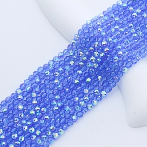 Macro shot of 4mm faceted blue glass beads with AB coating for DIY jewelry making