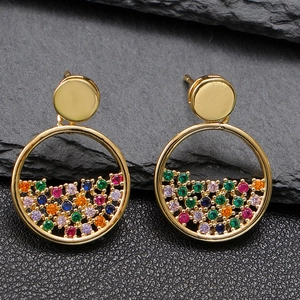 Eleganti Orecchini Geometrici Circolari in Rame Placcati Oro Con Zirconia Colorata Per Donna Gioielli per Feste Quotidiane