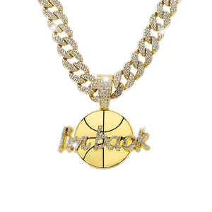 Gold plated hip hop Cuban link necklace with rhinestone I'm Back basketball pendant