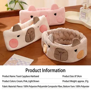 Bandeaux peluche capybara mignons en crème, rose et marron pour le soin du visage