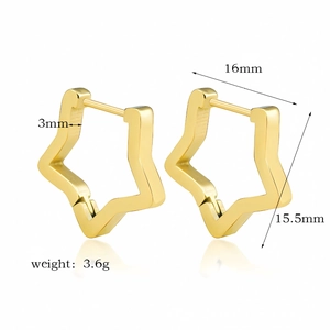 Detailed size view of star-shaped 18k gold plated stainless steel hoop earrings