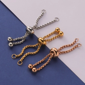 Stainless Steel Adjustable Slider Box Chain DIY Jewelry Making Ring Finding Component Mirror Polished Finish
