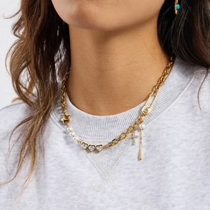 Bijoux de Luxe en Acier Inoxydable Collier Étoile Künstliche Perle Coeur Zircone Croix Trombone Et Boucles d'Oreilles Soleil Oeil