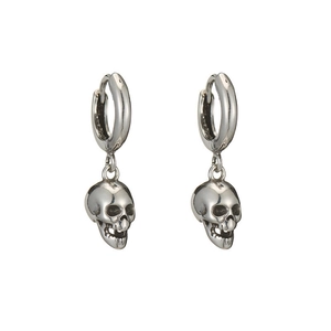 Retro punk style skull drop earrings in silver finish for men and women