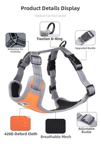 Detail view of 420D Oxford pet harness with reflective strips and breathable mesh structure