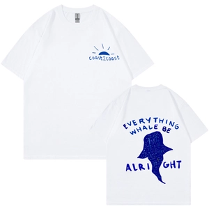T-Shirt En Coton Pour Hommes À Manches Courtes Col Rond Imprimé Graphique Baleine Everything Whale Be Alright Vintage Coupe Ample
