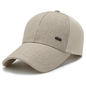 Men's breathable beige mesh baseball cap with curved brim for sun protection
