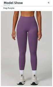 Slim fit high-waisted misty purple seamless yoga leggings with scrunch butt lifting effect