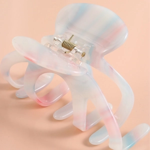 Pink and blue marble acetate hair claw clip with gold spring for women hair styling