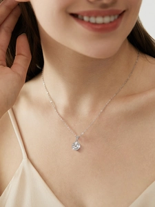 Atemberaubendes Detail einer funkelnden runden Moissanit Anhänger Halskette aus Silber.