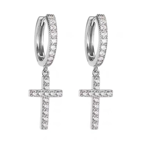 Copper Rhinestone Cross Square Evil Eye Letter Huggie Earrings Iced Out Hip Hop Hoop Earrings For Men Women Fashion Jewelry