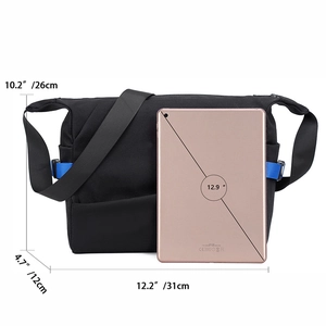 Black messenger bag dimensions 31x26x12cm fitting 12.9 inch tablet for men and women