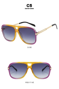 Fashionable square double bridge sunglasses featuring C5 purple and yellow gradient frames