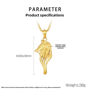 Detailed view of 63x30mm gold stainless steel viking wolf head pendant on box chain