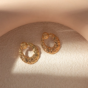 Elegant gold hollow trapezoid earrings with vintage hammered texture for formal parties