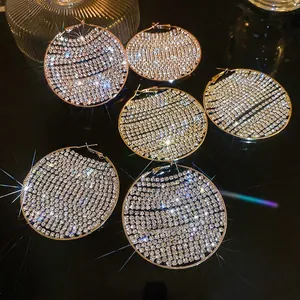 Oversized Geometric Round Hoop Earrings With 925 Sterling Silver Earring Post Pave Sparkling Rhinestones Luxury Bold Party