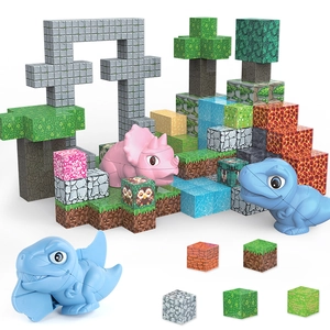Set di 200 blocchi magnetici pixel a tema dinosauro puzzle educativo per bambini