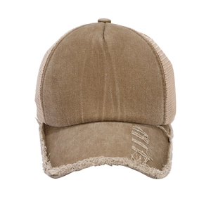 Cappello trucker vintage kaki con rete traspirante e cotone lavato in stile invecchiato