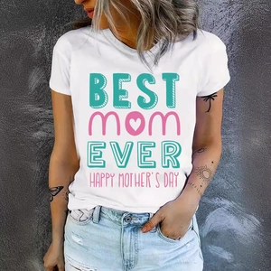 T-Shirt Femme 100% Coton Manches Courtes Imprimé Graphique Col Rond Décontracté Cadeau Fête Des Mères Meilleure Maman