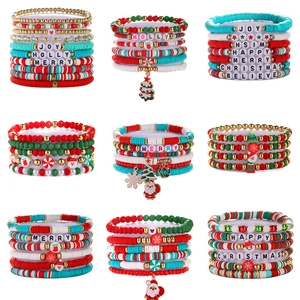 Christmas Beaded Bracelets Polymer Clay Alloy Acrylic Pendants Festive Holiday Jewelry Fashion Accessories Women