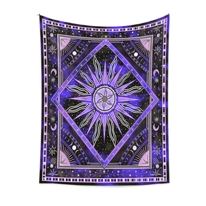 Böhmischer Tarot-Wandteppich mit lila himmlischem Sonnen- und Mond-Astrologie-Design
