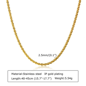 Detailed view of 2.5mm IP gold plated stainless steel snowflake chain with measurements