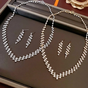 Geometric Square Necklace And Earrings Alloy Rhinestone Fashion Elegant Accessory For Women Shine Sparkle