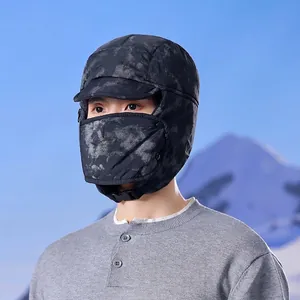 Winter thermal camouflage earflap hat with windproof face mask for outdoor cycling