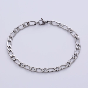 Classic silver stainless steel Figaro chain bracelet with a secure lobster clasp closure