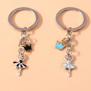 Creative Enamel Ballet Dancer Crown Keychain Zinc Alloy Ballet Girl Bag Charm Pendant For Women Girls Backpack Ornament