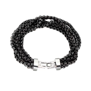 Classic multi-layer black box chain bracelet with silver metallic clasp on white background