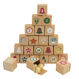 24-day Kraft paper Christmas advent calendar boxes with festive holiday numbered patterns