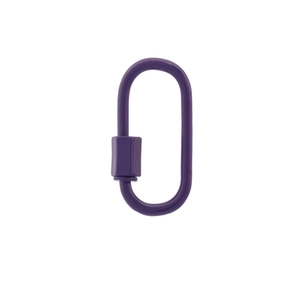 Macro view of purple screw lock carabiner connector for DIY jewelry necklaces