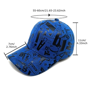 Blue graffiti print baseball cap with 55-60cm adjustable circumference sizing guide