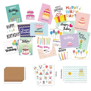 Cartes De Voeux Joyeux Anniversaire Avec Enveloppes Et Autocollants Illustration De Dessin Animé Papeterie Colorée