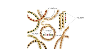 Detailed dimensions for the gold jewelry set with colorful square zircon gemstones