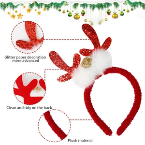 Süßer Weihnachts-Rentier-Geweih-Haarreif mit rotem Glitzer und weichem Plüsch-Besatz