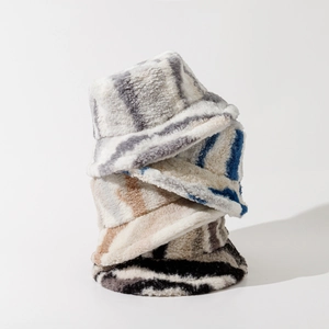 Chapeau Bob En Molleton Fausse Fourrure Chaud Épais Hiver Peluche Pour Femmes Hommes Streetwear Tie Dye Zèbre